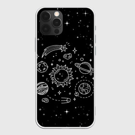 Чехол для iPhone 12 Pro с принтом Космос нарисованный  в Екатеринбурге, силикон | область печати: задняя сторона чехла, без боковых панелей | Тематика изображения на принте: nasa | астрономия | вселенная | галактика | звёзды | земля | комета | марс | метеорит | небо | планета | планеты | рисунок | сатурн | солнце | спутник | юпитер