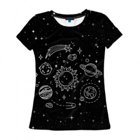 Женская футболка 3D с принтом Космос нарисованный в Екатеринбурге, 100% полиэфир ( синтетическое хлопкоподобное полотно) | прямой крой, круглый вырез горловины, длина до линии бедер | nasa | астрономия | вселенная | галактика | звёзды | земля | комета | марс | метеорит | небо | планета | планеты | рисунок | сатурн | солнце | спутник | юпитер