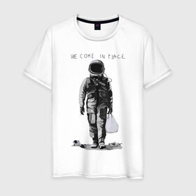 Мужская футболка хлопок с принтом Мы пришли с миром в Екатеринбурге, 100% хлопок | прямой крой, круглый вырез горловины, длина до линии бедер, слегка спущенное плечо. | арт | космонавт | космос | мир | мусор | экология