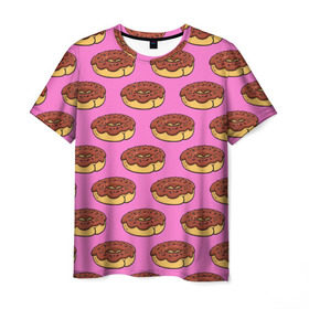 Мужская футболка 3D с принтом Пончики Паттерн в Екатеринбурге, 100% полиэфир | прямой крой, круглый вырез горловины, длина до линии бедер | donut | вкусный | вкусняшка | еда | пончик | розовый