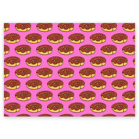 Поздравительная открытка с принтом Пончики Паттерн в Екатеринбурге, 100% бумага | плотность бумаги 280 г/м2, матовая, на обратной стороне линовка и место для марки
 | Тематика изображения на принте: donut | вкусный | вкусняшка | еда | пончик | розовый