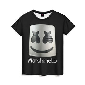 Женская футболка 3D с принтом Marshmello в Екатеринбурге, 100% полиэфир ( синтетическое хлопкоподобное полотно) | прямой крой, круглый вырез горловины, длина до линии бедер | marshmello | диджей | клуб | клубная музыка | маршмеллоу | маршмэлло | маршмэллоу | музыка | электронная