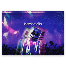 Поздравительная открытка с принтом Marshmello в Екатеринбурге, 100% бумага | плотность бумаги 280 г/м2, матовая, на обратной стороне линовка и место для марки
 | marshmello | диджей | клуб | клубная музыка | маршмеллоу | маршмэлло | маршмэллоу | музыка | электронная