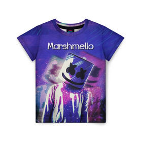 Детская футболка 3D с принтом Marshmello в Екатеринбурге, 100% гипоаллергенный полиэфир | прямой крой, круглый вырез горловины, длина до линии бедер, чуть спущенное плечо, ткань немного тянется | Тематика изображения на принте: marshmello | диджей | клуб | клубная музыка | маршмеллоу | маршмэлло | маршмэллоу | музыка | электронная