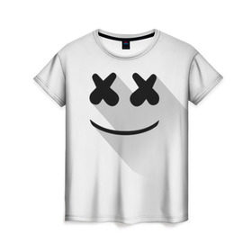 Женская футболка 3D с принтом Marshmello в Екатеринбурге, 100% полиэфир ( синтетическое хлопкоподобное полотно) | прямой крой, круглый вырез горловины, длина до линии бедер | marshmello | диджей | клуб | клубная музыка | маршмеллоу | маршмэлло | маршмэллоу | музыка | электронная