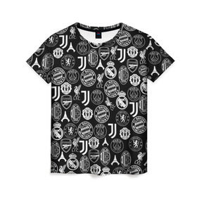Женская футболка 3D с принтом ЛОГО ФУТБОЛЬНЫХ КОМАНД в Екатеринбурге, 100% полиэфир ( синтетическое хлопкоподобное полотно) | прямой крой, круглый вырез горловины, длина до линии бедер | 