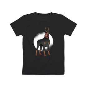 Детская футболка хлопок с принтом Доберман в Екатеринбурге, 100% хлопок | круглый вырез горловины, полуприлегающий силуэт, длина до линии бедер | Тематика изображения на принте: doberman | dobermann | dog | доберман | собака | собаки