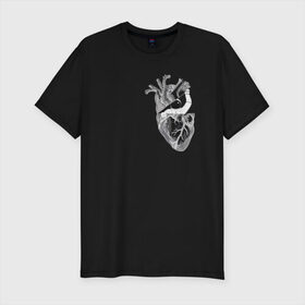 Мужская футболка премиум с принтом Astronaut in Heart в Екатеринбурге, 92% хлопок, 8% лайкра | приталенный силуэт, круглый вырез ворота, длина до линии бедра, короткий рукав | space | анатомия | астронавт | вселенная | звезды | космонавт | космос | луна | любовь | планета | сердце