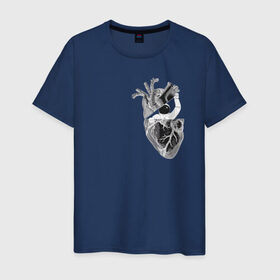 Мужская футболка хлопок с принтом Astronaut in Heart в Екатеринбурге, 100% хлопок | прямой крой, круглый вырез горловины, длина до линии бедер, слегка спущенное плечо. | space | анатомия | астронавт | вселенная | звезды | космонавт | космос | луна | любовь | планета | сердце