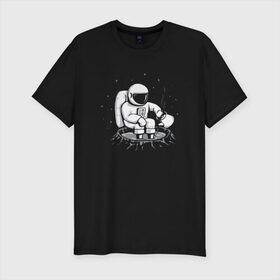 Мужская футболка премиум с принтом Как Согреться на Луне в Екатеринбурге, 92% хлопок, 8% лайкра | приталенный силуэт, круглый вырез ворота, длина до линии бедра, короткий рукав | Тематика изображения на принте: астронавт | вселенная | звезды | космонавт | космос | луна | планета | простуда | юмор
