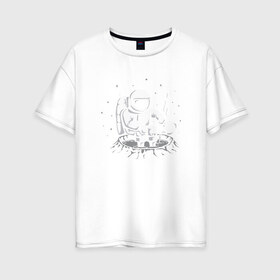 Женская футболка хлопок Oversize с принтом Как Согреться на Луне в Екатеринбурге, 100% хлопок | свободный крой, круглый ворот, спущенный рукав, длина до линии бедер
 | астронавт | вселенная | звезды | космонавт | космос | луна | планета | простуда | юмор