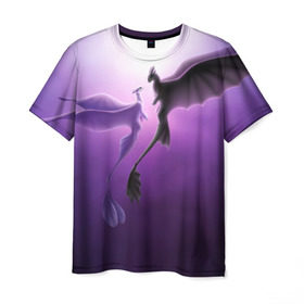 Мужская футболка 3D с принтом как приручить дракона в Екатеринбурге, 100% полиэфир | прямой крой, круглый вырез горловины, длина до линии бедер | light fury | night fury | беззубик | дракон | как приручить дракона | ночная фурия