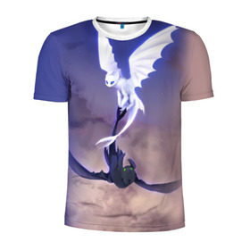 Мужская футболка 3D спортивная с принтом как приручить дракона в Екатеринбурге, 100% полиэстер с улучшенными характеристиками | приталенный силуэт, круглая горловина, широкие плечи, сужается к линии бедра | light fury | night fury | беззубик | дракон | как приручить дракона | ночная фурия
