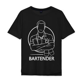 Мужская футболка хлопок Oversize с принтом Bartender в Екатеринбурге, 100% хлопок | свободный крой, круглый ворот, “спинка” длиннее передней части | bar | barman | bartender | бармен | бартендер | бутылки | виски | день бармена | мужчина | надпись | подарок бармену | рисунок | человек | шейкер