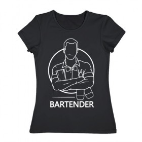 Женская футболка хлопок с принтом Bartender в Екатеринбурге, 100% хлопок | прямой крой, круглый вырез горловины, длина до линии бедер, слегка спущенное плечо | bar | barman | bartender | бармен | бартендер | бутылки | виски | день бармена | мужчина | надпись | подарок бармену | рисунок | человек | шейкер