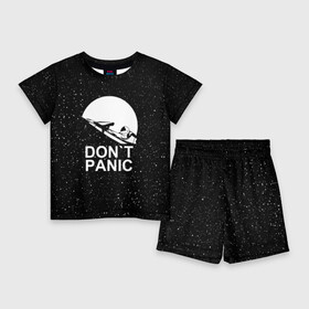 Детский костюм с шортами 3D с принтом DON T PANIC в Екатеринбурге,  |  | don t panic | elon mask | galaxy | nasa | space x | stars | галактика | звезды | знаменитости | илон маск | космос | не паникуйте