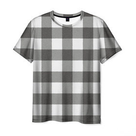 Мужская футболка 3D с принтом Чёрно-белая клетка велюр в Екатеринбурге, 100% полиэфир | прямой крой, круглый вырез горловины, длина до линии бедер | ворс | вязанный | драп | квадрат | кубики | мягкий | сетка | тёплый | шерсть