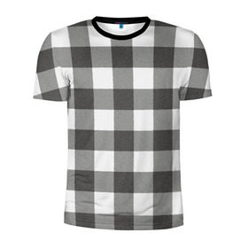 Мужская футболка 3D спортивная с принтом Чёрно-белая клетка велюр в Екатеринбурге, 100% полиэстер с улучшенными характеристиками | приталенный силуэт, круглая горловина, широкие плечи, сужается к линии бедра | ворс | вязанный | драп | квадрат | кубики | мягкий | сетка | тёплый | шерсть