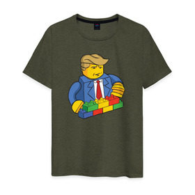 Мужская футболка хлопок с принтом Трамп строит Забор ЛЕГО в Екатеринбурге, 100% хлопок | прямой крой, круглый вырез горловины, длина до линии бедер, слегка спущенное плечо. | 