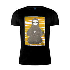 Мужская футболка премиум с принтом Ленивец Йога в Екатеринбурге, 92% хлопок, 8% лайкра | приталенный силуэт, круглый вырез ворота, длина до линии бедра, короткий рукав | sloth | yoga | йога | ленивец | фитнес