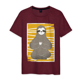 Мужская футболка хлопок с принтом Ленивец Йога в Екатеринбурге, 100% хлопок | прямой крой, круглый вырез горловины, длина до линии бедер, слегка спущенное плечо. | sloth | yoga | йога | ленивец | фитнес