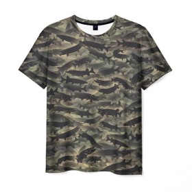 Мужская футболка 3D с принтом Камуфляж с щуками в Екатеринбурге, 100% полиэфир | прямой крой, круглый вырез горловины, длина до линии бедер | Тематика изображения на принте: камуфляж | милитари | паттерн | рыба | рыбак | рыбалка | рыбина | улов | хаки | щука