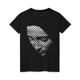Женская футболка хлопок с принтом Женское лицо в Екатеринбурге, 100% хлопок | прямой крой, круглый вырез горловины, длина до линии бедер, слегка спущенное плечо | голова | девушка | женщина | иллюзия | линии | полосы