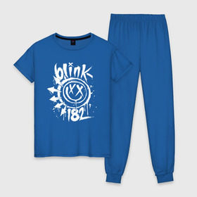 Женская пижама хлопок с принтом Blink 182 в Екатеринбурге, 100% хлопок | брюки и футболка прямого кроя, без карманов, на брюках мягкая резинка на поясе и по низу штанин | punk | группы | кролик | музыка | панк