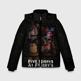 Зимняя куртка для мальчиков 3D с принтом Five Nights At Freddys в Екатеринбурге, ткань верха — 100% полиэстер; подклад — 100% полиэстер, утеплитель — 100% полиэстер | длина ниже бедра, удлиненная спинка, воротник стойка и отстегивающийся капюшон. Есть боковые карманы с листочкой на кнопках, утяжки по низу изделия и внутренний карман на молнии. 

Предусмотрены светоотражающий принт на спинке, радужный светоотражающий элемент на пуллере молнии и на резинке для утяжки | five nights at freddys | foxy | аниматроники | игра | компьютерная игра | робот | фокси | фредди | чика