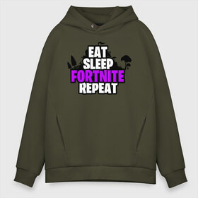 Мужское худи Oversize хлопок с принтом Eat Sleep Fortnite Repeat в Екатеринбурге, френч-терри — 70% хлопок, 30% полиэстер. Мягкий теплый начес внутри —100% хлопок | боковые карманы, эластичные манжеты и нижняя кромка, капюшон на магнитной кнопке | Тематика изображения на принте: eat | fortnite | game | gamer | repeat | sleep | twitch | игра | игрок | твич | форнайт | фортнайт