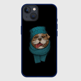Чехол для iPhone 13 с принтом Бульдог в Екатеринбурге,  |  | арт | бульдог | вязанный | зима | зимняя одежда | иллюстрация | пес | песик | псина | собака | шарф