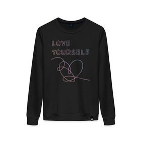 Женский свитшот хлопок с принтом BTS LOVE YOURSELF в Екатеринбурге, 100% хлопок | прямой крой, круглый вырез, на манжетах и по низу широкая трикотажная резинка  | bangtan boys | bt21 | bts | bts army | bts stickers | j hope | jimin | jin | jungkook | k pop | rap monster | rapmon | suga | v | бтс | корея | стикеры bts