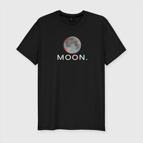 Мужская футболка премиум с принтом Moon. в Екатеринбурге, 92% хлопок, 8% лайкра | приталенный силуэт, круглый вырез ворота, длина до линии бедра, короткий рукав | glitch | glitchart | moon | neon | space | trend | глитч | космос | луна | мода | неон