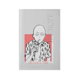 Обложка для паспорта матовая кожа с принтом Saitama (One-Punch Man) Ванпач в Екатеринбурге, натуральная матовая кожа | размер 19,3 х 13,7 см; прозрачные пластиковые крепления | ванпач | ванпачнем | оппаи