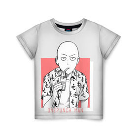 Детская футболка 3D с принтом Saitama (One-Punch Man) Ванпач в Екатеринбурге, 100% гипоаллергенный полиэфир | прямой крой, круглый вырез горловины, длина до линии бедер, чуть спущенное плечо, ткань немного тянется | ванпач | ванпачнем | оппаи