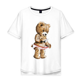Мужская футболка хлопок Oversize с принтом Nasty bear в Екатеринбурге, 100% хлопок | свободный крой, круглый ворот, “спинка” длиннее передней части | медведь | мишка | плюшевый | селфи | тедди