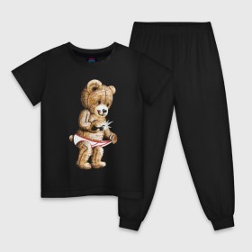 Детская пижама хлопок с принтом Nasty bear в Екатеринбурге, 100% хлопок |  брюки и футболка прямого кроя, без карманов, на брюках мягкая резинка на поясе и по низу штанин
 | медведь | мишка | плюшевый | селфи | тедди