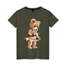 Женская футболка хлопок с принтом Nasty bear в Екатеринбурге, 100% хлопок | прямой крой, круглый вырез горловины, длина до линии бедер, слегка спущенное плечо | медведь | мишка | плюшевый | селфи | тедди