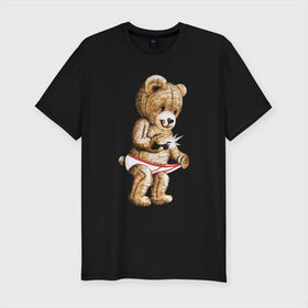 Мужская футболка премиум с принтом Nasty bear в Екатеринбурге, 92% хлопок, 8% лайкра | приталенный силуэт, круглый вырез ворота, длина до линии бедра, короткий рукав | медведь | мишка | плюшевый | селфи | тедди
