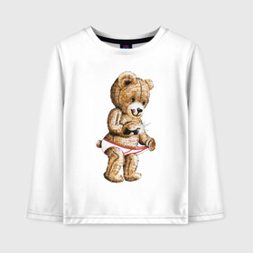 Детский лонгслив хлопок с принтом Nasty bear в Екатеринбурге, 100% хлопок | круглый вырез горловины, полуприлегающий силуэт, длина до линии бедер | медведь | мишка | плюшевый | селфи | тедди