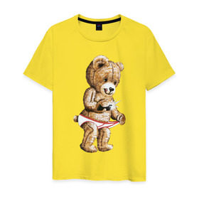 Мужская футболка хлопок с принтом Nasty bear в Екатеринбурге, 100% хлопок | прямой крой, круглый вырез горловины, длина до линии бедер, слегка спущенное плечо. | медведь | мишка | плюшевый | селфи | тедди