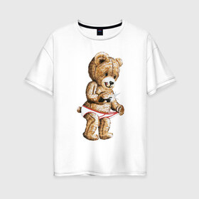 Женская футболка хлопок Oversize с принтом Nasty bear в Екатеринбурге, 100% хлопок | свободный крой, круглый ворот, спущенный рукав, длина до линии бедер
 | медведь | мишка | плюшевый | селфи | тедди