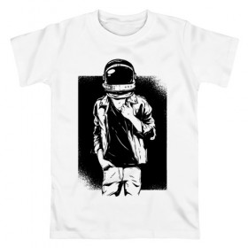 Мужская футболка хлопок с принтом Астронавт в Екатеринбурге, 100% хлопок | прямой крой, круглый вырез горловины, длина до линии бедер, слегка спущенное плечо. | астронавт | космонавт | космос