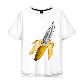 Мужская футболка хлопок Oversize с принтом BANANA в Екатеринбурге, 100% хлопок | свободный крой, круглый ворот, “спинка” длиннее передней части | Тематика изображения на принте: banana | knife | pop art | банан | нож | оружие | поп арт