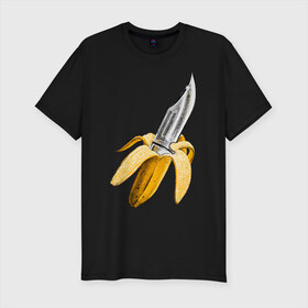 Мужская футболка премиум с принтом BANANA в Екатеринбурге, 92% хлопок, 8% лайкра | приталенный силуэт, круглый вырез ворота, длина до линии бедра, короткий рукав | banana | knife | pop art | банан | нож | оружие | поп арт