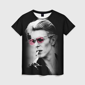 Женская футболка 3D с принтом Дэвид Боуи в Екатеринбурге, 100% полиэфир ( синтетическое хлопкоподобное полотно) | прямой крой, круглый вырез горловины, длина до линии бедер | bowie | david bowie | david robert jones | ziggy stardust | боуи | дэвид боуи | музыка | рок