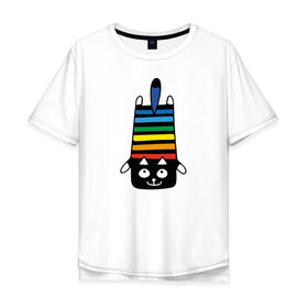 Мужская футболка хлопок Oversize с принтом Rainbow cat в Екатеринбурге, 100% хлопок | свободный крой, круглый ворот, “спинка” длиннее передней части | black | cat | cool | creative | dark | design | halloween | hype | kitten | rainbow | vanguard | авангард | дизайн | кот | котенок | кошка | креатив | круто | радуга | темный | хайп | хэллоуин | черный