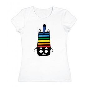 Женская футболка хлопок с принтом Rainbow cat в Екатеринбурге, 100% хлопок | прямой крой, круглый вырез горловины, длина до линии бедер, слегка спущенное плечо | black | cat | cool | creative | dark | design | halloween | hype | kitten | rainbow | vanguard | авангард | дизайн | кот | котенок | кошка | креатив | круто | радуга | темный | хайп | хэллоуин | черный