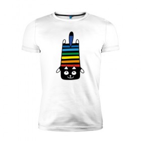 Мужская футболка премиум с принтом Rainbow cat в Екатеринбурге, 92% хлопок, 8% лайкра | приталенный силуэт, круглый вырез ворота, длина до линии бедра, короткий рукав | black | cat | cool | creative | dark | design | halloween | hype | kitten | rainbow | vanguard | авангард | дизайн | кот | котенок | кошка | креатив | круто | радуга | темный | хайп | хэллоуин | черный