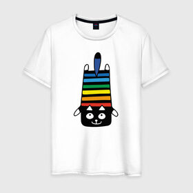 Мужская футболка хлопок с принтом Rainbow cat в Екатеринбурге, 100% хлопок | прямой крой, круглый вырез горловины, длина до линии бедер, слегка спущенное плечо. | black | cat | cool | creative | dark | design | halloween | hype | kitten | rainbow | vanguard | авангард | дизайн | кот | котенок | кошка | креатив | круто | радуга | темный | хайп | хэллоуин | черный